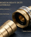 Heavy Duty Garden Hose Repair Connector Kit With Clamps Fits 3/4 Or 5/8 Inch Quick Fix Aluminum And Stainless Steel Leak Proof Durable Fix For Your Backyard Irrigation Needs Today, brass connector with stainless steel clamp and rubber gasket