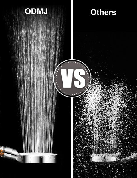 Comparison of shower heads spraying water, highlighting benefits of Shower Head With Six Spray Modes And High Pressure 59 Inch Hose.