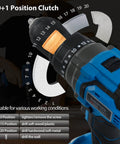 Cordless Drill Set With Brushless Motor 20V Max Drill Driver Kit Includes Charger 1/2 Inch Chuck 620 Inch Pounds Torque Dual Speed Built In LED Light For Quick and Smooth Drilling, featuring 20+1 position clutch for various tasks.