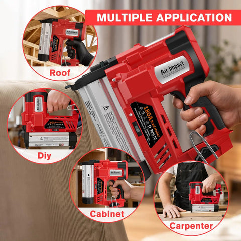 Cordless Brad Nailer And 2 In 1 Electric Staple Gun For Quick Trim Work And Finish Carpentry Battery Powered 18 Gauge Combo Tool in use for roof and cabinet projects.