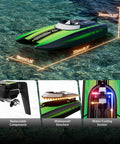 Sick High Speed RC Boat For Adults 20MPH Remote Control Boat For Pools And Lakes Dual Battery Pack With Reverse Function Durable 7955 Green Toy Speedboat For Water Adventures