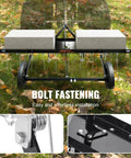 Tow Behind Dethatcher 40 Inch with 20 Spring Steel Tines for ATV or Mower, shown with weights, bolts fastening detail, on grass.