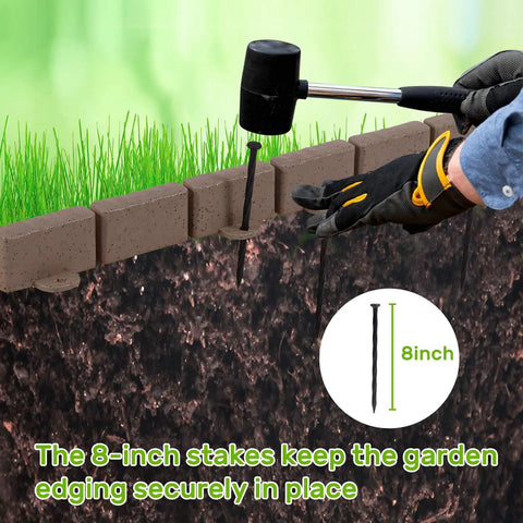 Installing No Dig Garden Edging Kit 16 Feet With Interlocking Sections 2.75 Inch Height using 8-inch stakes in soil