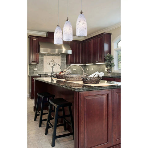 Verona Mini Pendant Light 1 Light Satin Nickel Finish With Snow White Glass Pendant Ceiling Fixture in kitchen scene