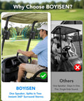 Badass Two In One Split Magnetic Bluetooth Speaker, mounted in golf cart, providing 360° stereo sound during rides.