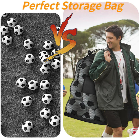 Massive Mesh Ball Bag For Coaches, Heavy Duty Drawstring Storage Sack with Shoulder Strap and Pocket carrying soccer balls