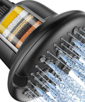 Filtered Shower Head With 7 Modes And High Pressure Flow For Hard Water Chlorine Be Gone With 16 Stage Filter Vitamin C Carbon And More Midnight Black Matte Finish 5 Inch Round spraying water