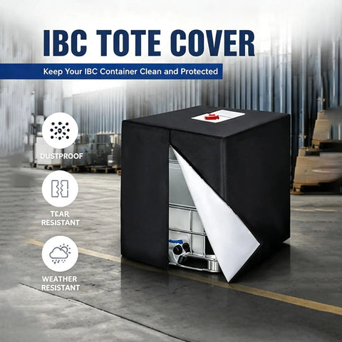 Durable Oxford IBC Tote Tank Cover For 330 Gallon Totes Dust Proof Shield Keeps Your Container Clean And Secure UN Approved Weather Resistant Storage Protector Indoor Outdoor Use black cover on IBC tote