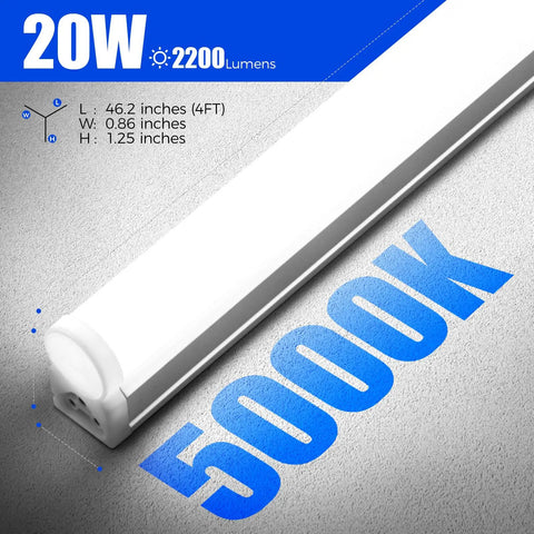 T5 4 Foot LED Shop Light Kit With 2200 Lumens 5000K Daylight White 20W Crazy Bright Ceiling And Under Cabinet Lights