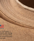 Close-up of Straight Up Premium Brown Kraft Paper Roll Hella Thick for rustic gift wrapping, showcasing texture and quality.