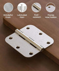 12 Pack Brushed Nickel Door Hinges 3.5 Inch Rounded With 5/8 Radius for Interior and Exterior Doors shown installed on wood door