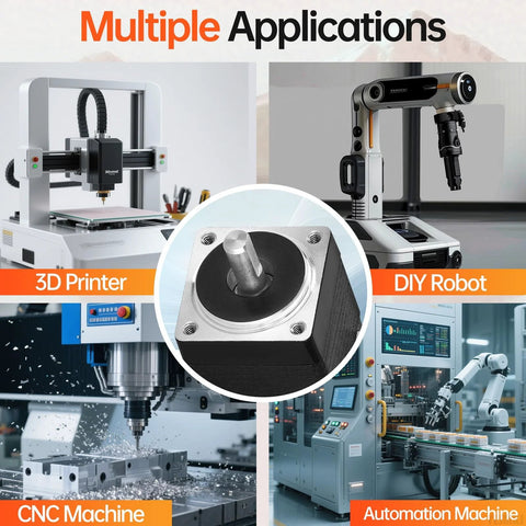 Nema 8 Stepper Motor For DIY Projects 2 Phase 1.8 Degree Step shown in 3D printer, robot, CNC machine, automation setups.