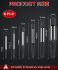 Upgraded 6 Piece Screw Extractor Set For Stripped Broken Stuck Screws Easy Out Damaged Bolt Remover Kit size chart display