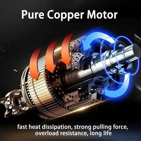 Close-up of pure copper motor in Rock Solid Plug And Play Cordless Cable Puller With 10000mAh Battery and Automatic Pipe Threader.