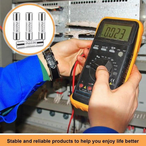 Four Pack Heavy Duty Fast Blow Glass Ceramic Fuses 5x20mm HV510 600VAC Replacement Kit in use with multimeter