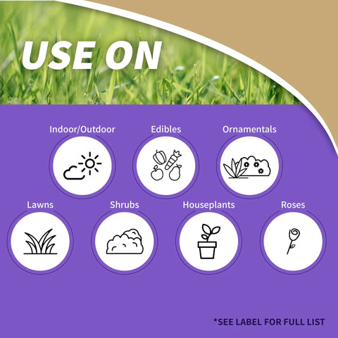 Citrus Fruit Nut Orchard Spray 32 Oz Concentrate multi-purpose use chart for pest control on lawns, shrubs, edibles, and ornamentals.