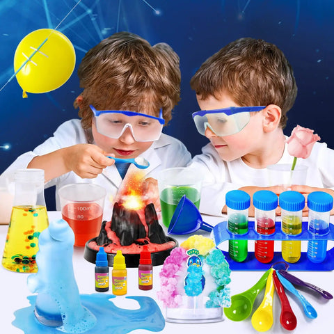 Kids using Totally 110 Plus Science Experiments Kit For Kids With Volcano Eruption Chemistry Set And More STEM Toys For Boys And Girls