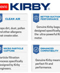 Micron Magic HEPA Filter Bags 2 Pack Genuine OEM Fits Avalir Sentria And G Series Vacuum Cleaners features and benefits chart