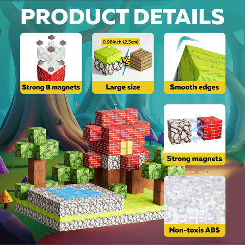Product details of Magnetic Blocks 128 PCS Magnetic Building Kit For Kids Ages 3 To 12 Featuring Magnet Tiles STEM Construction.