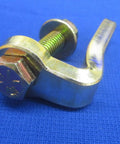 Beefy Heavy Duty Hood Roof Hold Down Bracket Set For Lincoln SA 200 SA 250 Welders, close-up of single steel bracket on blue background