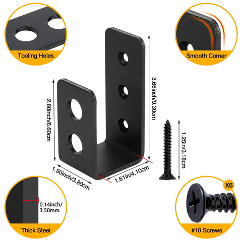 Diagram of Beefed Up Door Barricade Brackets For 2x4 Lumber Steel U Brackets With Drop Open Bar Holder showing measurements and features.