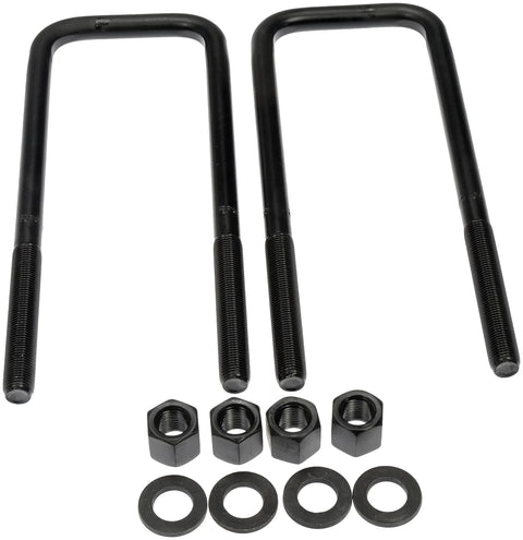 Rear Leaf Spring Axle U-Bolt Kit for Ford and Lincoln Vehicles, heavy-duty hardware with U-bolts, nuts, and washers displayed.