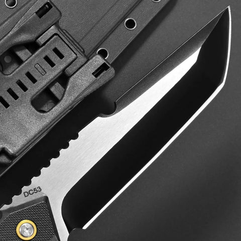 Close-up of the Durable Fixed Blade Knife With DC53 Steel Tanto Full Tang Nylon Fiberglass Handle Beefy EDC