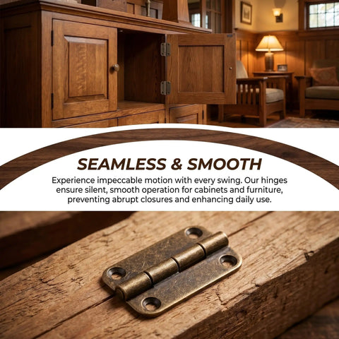 Tool Free Hinges For Small Wooden Cabinets And Jewelry Boxes, Antique Bronze Iron, Rounded Corners, Four Hole Vertical Design