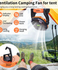 Portable USB Camping Fan With 20000mAh Battery Cordless Rechargeable Personal Fan With LED Light And Hanging Hook for tent