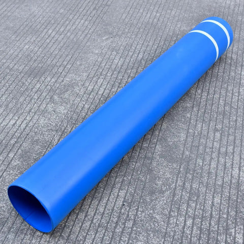 Tough As Nails Blue Safety Bollard Cover 6 Inch Wide 46 Inch Tall High Visibility with reflective stripes on top.