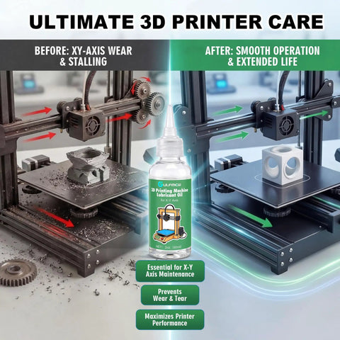 Comparison of 3D printers with and without 3D Printer Lubricating Oil 60ML Bearing Lube For X And Y Axis Smooth Printing Long Lasting Maintenance Oil