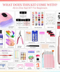 Detailed view of the Three Color Acrylic Nail Powder Starter Kit with Electric Nail Drill and UV Light Pro Tools Set contents