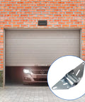 Beefy Heavy Duty Garage Door Hinges 14-Gauge Steel With Galvanized Finish Direct Replacement Pair Durable Rust-Resistant Hinges For Sturdy Door Support Ideal For Heavy Doors And Quick Easy Install., galvanized garage door hinge shown with closed door and angled metal bracket