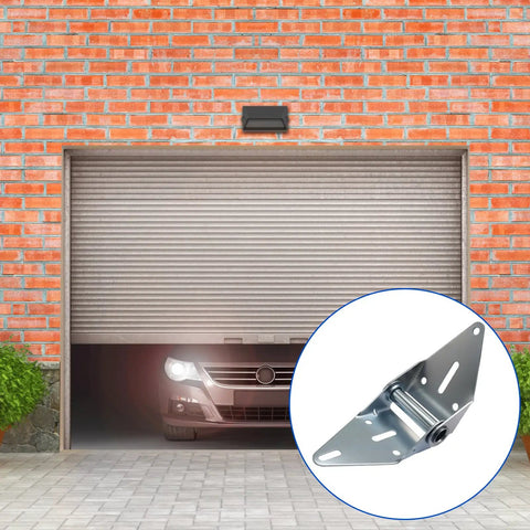 Beefy Heavy Duty Garage Door Hinges 14-Gauge Steel With Galvanized Finish Direct Replacement Pair Durable Rust-Resistant Hinges For Sturdy Door Support Ideal For Heavy Doors And Quick Easy Install., galvanized garage door hinge shown with closed door and angled metal bracket