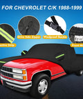 Waterproof Rugged Truck Cover for Chevy Silverado C K 1500 2500 3500 1988 1999 on red truck with zipper and windproof features
