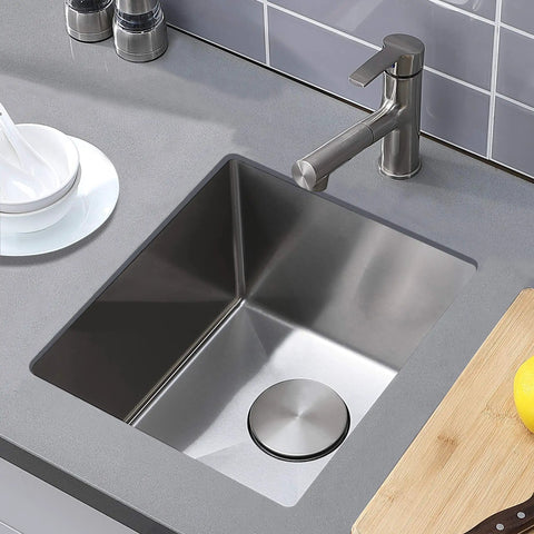 Stainless Steel Undermount Bar Sink For RV And Small Kitchen 15 By 17 Inch Single Bowl With Brushed Nickel Finish installation