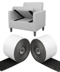 Rock Solid Heavy Duty Hook And Loop Tape Black Self Adhesive Fastener Strips beside gray couch demonstrating pet rug grip.