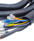 2 Inch UV Rated Flame Retardant Wire Loom Black Nylon Split Tubing Cable Hose with exposed wires and cables