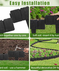 Collage of 48 Pcs Landscaping Edging Border Kit With Interlocking Stakes For Lawn And Garden 37 Feet Black Plastic Border Fence