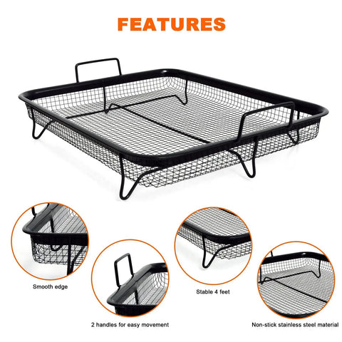 Crisping Oven Basket For Air Fryer Replacement Part Nonstick Stainless Steel Crisper Tray with handles and mesh design