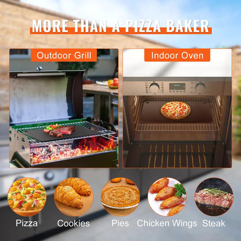 Crazy Crispy Pizza Steel Plate 20 By 14 By Three Eighths Inch Thick For Oven Or Grill Preseasoned Carbon Steel shown in oven and grill setup.