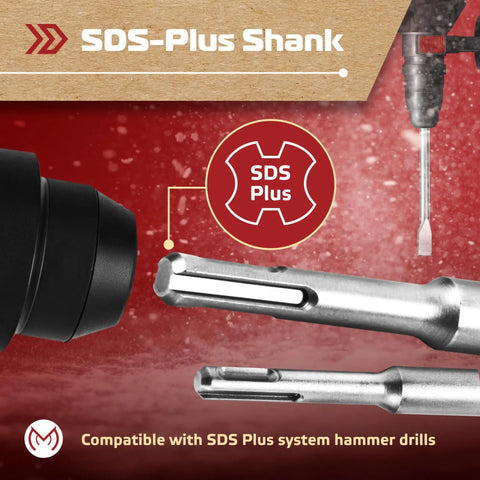 Four Piece SDS Plus Chisel Set For Rotary Hammer Drills With Point Flat Scaling And Tile Chisels 10 Inch Long 40Cr Steel Built