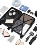 Cosbarn 5-piece ABS hard-shell luggage set with spinner wheels; open suitcase showing folded clothes