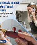 Broken Threaded Pipe Extractor Tool For Half Inch Three Quarter Inch And One Inch Pipes in use on faucet under sink