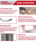 Infographic detailing Stained Glass Solder 50 50 For Crafty Glass Projects 1 Lb Spool Made In USA With Virgin Tin And Lead specifications.