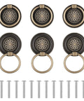 Antique Bronze Drawer Pull Rings Set Of 6 With Screws Vintage Cabinet Hardware 1.18 Inch Solid Zinc Alloy Knobs display with screws