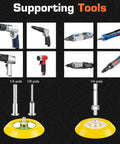 Supporting tools for 133pcs 3 Inch Sanding Disc Drill Polishing Kit with various drill attachments and shank sizes.