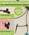 Drip Irrigation Fittings Pack With 3x 4 Way Barbed Tees 1/2 To 1/4 Inch And 3x 3 Way Tee Splitters 1/4 Inch Plus 5 End Plugs