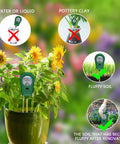All In One Soil Test Kit With Moisture Meter pH Meter And Fertility Tester For Garden Lawn Outdoor Indoor Plants No Battery Needed Grab And Go Hygrometer For Quick Plant Health Boost in use with flowering plants and soil types.