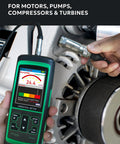 Pro Grade Vibration Analyzer VM 428 With External Sensor And PC Software For Motors Pumps Turbines And Machinery Five Parameter Diagnostics ISO Rating 0.1 To 300 Meters Per Second Squared Acceleration 1 To 850 Millimeters Per Second Velocity 30 Hz To 14 handheld analyzer measuring motor vibration